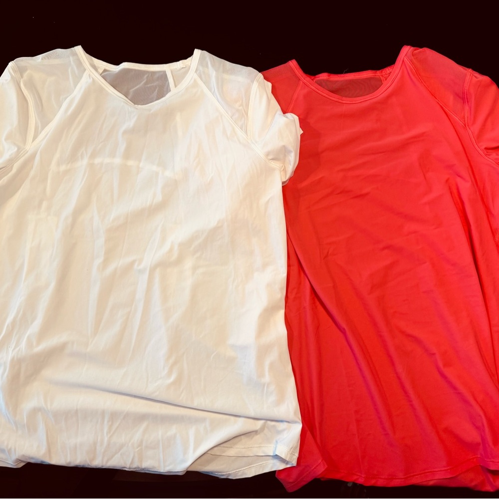 Lululemon Athletica White and Red Short Sleeve Tees